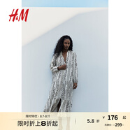 H&M女裝花卉連衣裙秋季通勤透氣印花長(cháng)袖燈籠袖長(cháng)裙連身裙1239045 奶油色/黑色花卉 建議拍小一碼 M 165/96