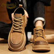 鱷魚(yú)恤男鞋冬季工裝皮鞋運動(dòng)休閑真皮板鞋厚底增高英倫風(fēng)復古棕色馬丁靴 黃棕色主圖款 43