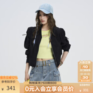 KAMA卡瑪設(shè)計感V領(lǐng)拉鏈短款外套2025新款夏季女抽繩時尚輕薄上衣 黑色 M
