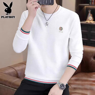 花花公子（PLAYBOY）衛(wèi)衣男春秋季2026新款潮牌時尚圓領(lǐng)寬松長袖t恤男高端百搭上衣男 白色 3XL