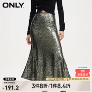 ONLYONLY夏季時尚亮片魚尾裙擺高腰包臀裙半身裙女|12411G001 E06 石灰色 M 165/68A