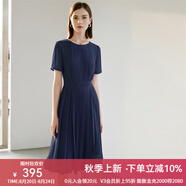 顏域（YANYEE）短袖百褶連衣裙2024夏天新款女裝氣質(zhì)女神范收腰顯瘦氣質(zhì)a字裙 深藍 S/36