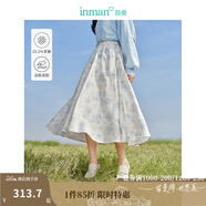 茵曼（INMAN）法式碎花高級感2025夏女新款休閑中長(cháng)吊帶連衣裙子 白底藍花半身裙-18412674 XL