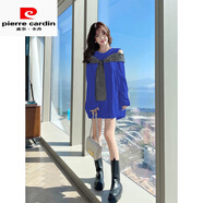 皮爾卡丹（pierre cardin）小個(gè)子連衣裙2025新款今年流行爆款克萊因藍衛衣裙秋季穿搭裙子女 藍色 XL