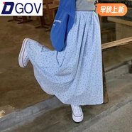 DGOV2025春夏新款溫柔風波點長裙女簡約顯瘦百搭休閑a字裙遮胯半身裙 淺藍色1654小清新半身裙 XL 裙長86建議120-140斤