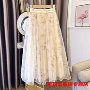 浮澤夏季雪紡半身裙女印花短裙A字裙中長(cháng)款大擺裙碎花大碼過(guò)膝裙. 杏色散花 裙長(cháng)75厘米 L 120-142