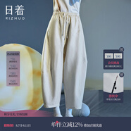 日著趣月光米棉麻吊襠休閑褲2025夏季新款薄拼接寬松顯瘦九分褲女 月光米 L