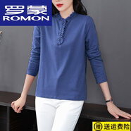 羅蒙（ROMON）23年新款長(cháng)袖t恤女春秋季純棉休閑寬松老媽早秋裝體恤衫上衣 CW-298藍色 XL (建議115-130斤)