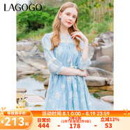 lagogo刺繡民族風(fēng)連衣裙女拉谷谷夏季新款泡泡袖小個(gè)子度假裙子 混色(Y0) L