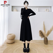 皮爾卡丹（pierre cardin）大碼胖m妹長(zhǎng)袖針織裙連衣裙女秋冬中長(zhǎng)款氣質(zhì)百搭顯瘦打底毛衣裙 黑色 【大碼精選】 S 建議70-90斤