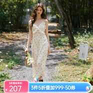 Olrain歐芮兒吊帶碎花連衣裙夏季女裝浪漫優(yōu)雅長裙子度假沙灘裙 波點 L