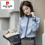 皮爾卡丹（pierre cardin）職業(yè)裝網(wǎng)紗雪紡襯衫女時(shí)尚洋氣正裝女裝春秋長(cháng)袖女士上衣白襯衣 藍色襯衫【不加絨】 S