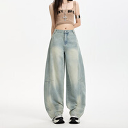 木果果木復古寬松直筒牛仔褲女2025秋季新款 懷舊藍（長(cháng)褲） L