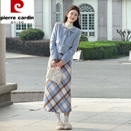 皮爾卡丹（pierre cardin）名媛小香風(fēng)毛呢套裝女冬季感加厚短外套半身裙千金一整套穿搭 藍色外套+半身裙（兩件套） S *建議85--95斤