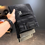 以純（YISHion）牛仔褲男款潮牌彈力直筒寬松2025秋冬新款百搭高端男士休閑長(cháng)褲子 3188-1黑灰 31 二尺四