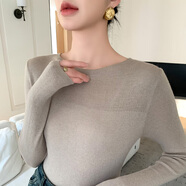 香影純針織衫女高級感氣質(zhì)百搭純色一字領(lǐng)上衣法式修身顯瘦打底衫t恤女 駝色 L (建議105-115斤)