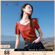 三彩大碼女裝2025夏季新款方領(lǐng)純欲風(fēng)小衫套頭T恤上衣短袖胖MM 大紅色 3XL 175/104B