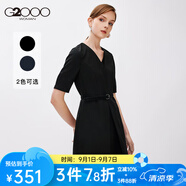 G2000女裝2025年春季新款V領收腰氣質短袖職業(yè)通勤百搭連身裙21731016 黑色/99 XS