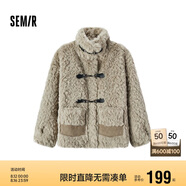 森馬（Semir）外套女仿兔毛仿麂皮拼接2024冬季寬松立領夾克溫柔系109724108022