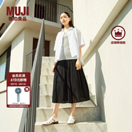無印良品（MUJI）女式 強捻 抽褶裙 長半身裙女裙子女裝格子裙25年夏季BE1VEC5S 黑色 M （160/66A）