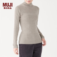 無印良品 MUJI 女式  羅紋高領(lǐng)毛衣 W9AA870 長袖針織衫 燕麥色 L