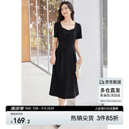 尚都比拉輕職場藍色連衣裙女夏季收腰中長裙泡泡袖裙子 黑色152L80063  L