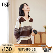 歐莎（OSA）【香草云衫】草甸綠條紋V領(lǐng)針織衫毛衣女長(zhǎng)袖上衣2025秋季新款 咖色 XS