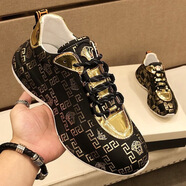 VERSACE JEANS COUTURE范思哲時尚歐洲新款男鞋2024休閑運動鞋男士增高真皮老爹美杜莎 黑金 38