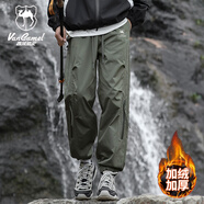 西域駱駝（VANCAMEL）休閑褲男春秋季戶(hù)外運動(dòng)褲透氣束腳沖鋒褲長(cháng)褲登山褲 軍綠加絨 L