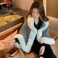 皮爾卡丹秋冬加大尺碼豹紋仿獺兔毛領(lǐng)斗篷型披肩女毛呢外套蝙蝠袖中長(cháng)款披 【千鳥(niǎo)格連帽】白色 均碼 現貨 寬松版型