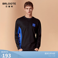 Brloote/巴魯特長(cháng)袖t恤男秋季時(shí)尚撞色拼接圓領(lǐng)體恤打底衫 黑色 165/88A
