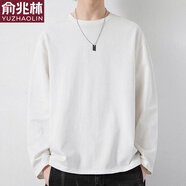 俞兆林新款春秋季長袖t恤男款寬松時尚圓領(lǐng)純色百搭純棉打底衫潮流上衣 CX白色 XL 【建議120-135斤】
