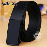 Walker Shop皮帶男輕奢頭層牛皮商務(wù)休閑青年中年褲帶真皮無牙自動扣腰帶禮盒 啞光黑扣 120cm
