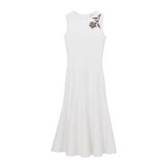 亞歷山大.麥昆（ALEXANDER MCQUEEN）女士無(wú)袖刺繡針織連衣裙銀色Banshee圓領(lǐng)喇叭裙背部拉鏈開合 白色 均碼 |L