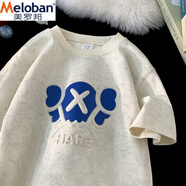 美羅邦（Meloban）冰絲涼感短袖T恤男生潮牌鋼印休閑寬松五分袖潮牌cityboy痞帥體恤 杏色 常規(guī) M 建議【90-120】斤