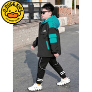 G.DUCKKIDS高端潮流胖童裝男童薄棉衣秋冬款中大童外套加肥加大胖孩子8-16歲 黑色(OFF加絨外套) 170 (穿110-130斤)