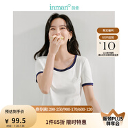 茵曼（INMAN）撞色羅紋棉女裝U領(lǐng)短袖T恤修身氣質(zhì)休閑通勤2025夏季新款短款上衣 牙白色 M