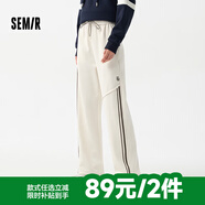 森馬（Semir）【大促福袋】休閑褲男女簡(jiǎn)約百搭長(zhǎng)褲夏季運(yùn)動(dòng)風(fēng)潮流褲子 女-I款奶白【撞色闊腿褲】 M