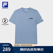 FILA官方男子短袖T恤夏季簡(jiǎn)約圓領(lǐng)運動(dòng)男裝上衣休閑針織套頭衫 鐵漆藍-DB L 175/96A