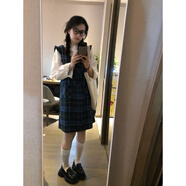 園翌學(xué)院風(fēng)格子小飛袖背心連衣裙女秋冬小個(gè)子減齡寬松背帶裙氣質(zhì)短裙 內搭花邊襯衫 XL 【感超好看連衣裙/長(cháng)袖連衣裙女/職業(yè)/小眾】