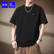 KILO METERSKM高端美式重磅簡約刺繡短袖T恤男2025夏季新款圓領(lǐng)純色打底體恤 黑色 S 適合90-115斤