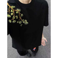 卡圖弛重磅刺繡短袖男夏季潮牌美式高街寬松半袖休閑痞帥百搭復(fù)古上衣服 黑色 XL