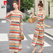 皮爾卡丹（pierre cardin）法式復古碎花連衣裙女2025年夏季新款度假優(yōu)雅氣質(zhì)印花修身連衣裙 圖片色 L