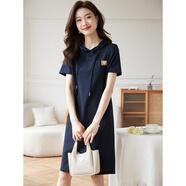 熙世界（sllsky）2025夏裝新款女短袖連帽衛衣裙寬松口袋百搭休閑裙七夕 寶藍色 S