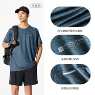anta kids安踏冰絲短袖T恤男款夏季新款速干吸濕透氣跑步訓練健身運動上衣 午夜灰花灰 S /165