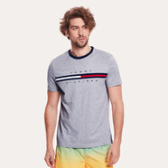 Tommy Hilfiger【平紋針織】夏季男拼色織帶刺繡打底短袖T恤49807 灰色043 M