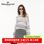 卓雅周末（JORYA weekend）25春新款圓領(lǐng)條紋字母鏤空寬松落肩馬海毛針織衫R200229C 灰紫色 L
