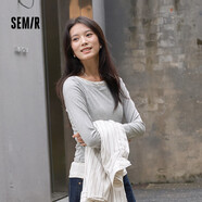 森馬（Semir）長(cháng)袖T恤女不對稱(chēng)假兩件2025秋季小心機修身拼色衣服10A525101001