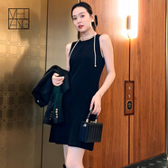 美洋（MEIYANG） 赫本小黑裙 優(yōu)雅云梯棉修身彈力背心連衣裙 黑色常規款  S 