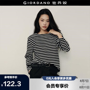 佐丹奴【韓國明星同款】?；晟琅兠迣捤蓷l紋長袖t恤女05325555